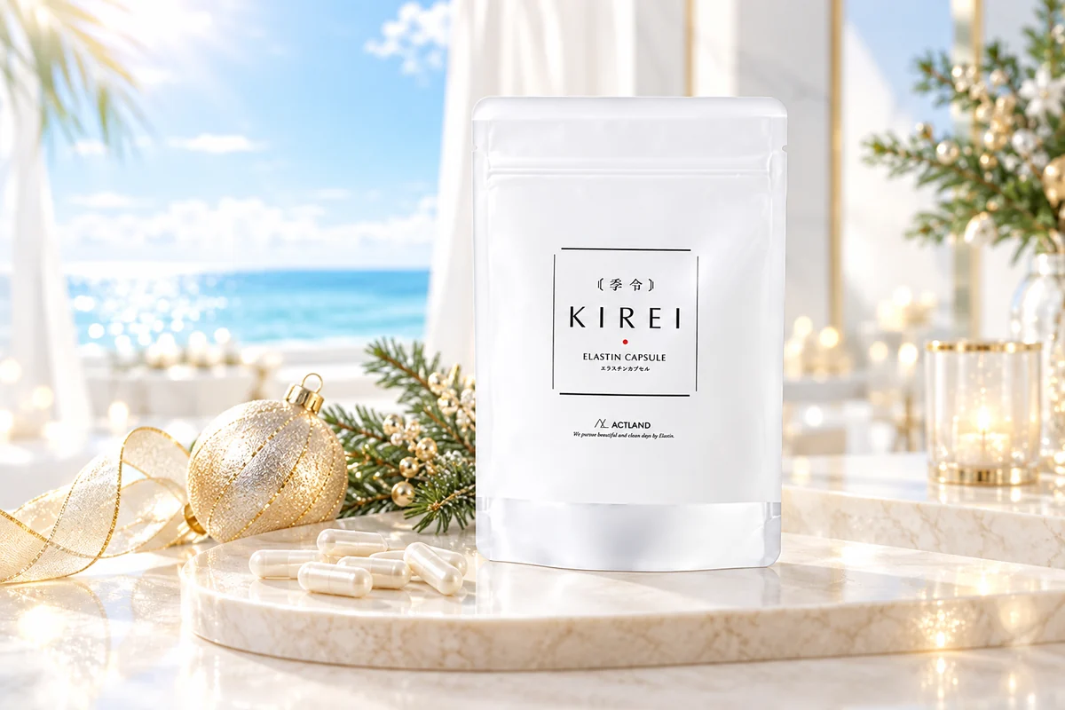 アクトランドのエラスチンカプセルとクリスマスをイメージした商品紹介画像
