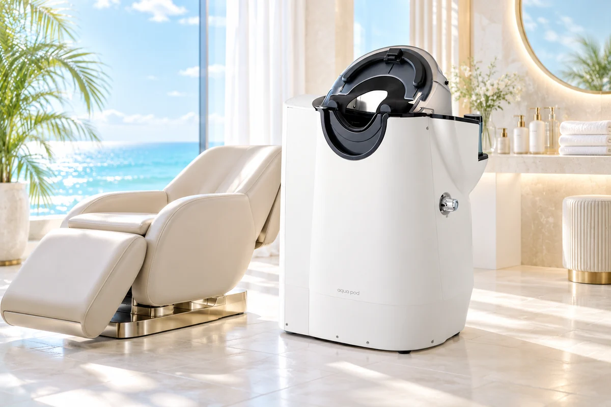 タカラベルモントのaqua pod自動シャンプー機器の紹介イメージ